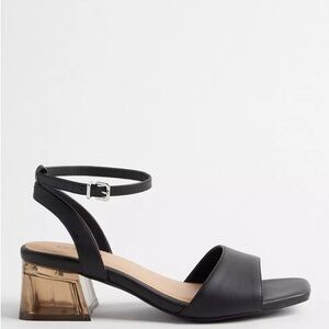 Torrid Black Ankle Strap Sandals with Lucite Clear Block Heel